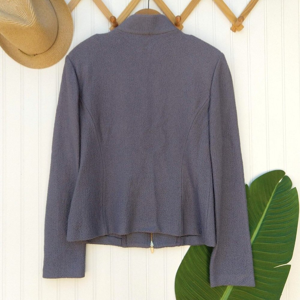 St. John Santana Knit Military Blazer Size 10 Gray Lavender Button Zip Front - Picture 10 of 10